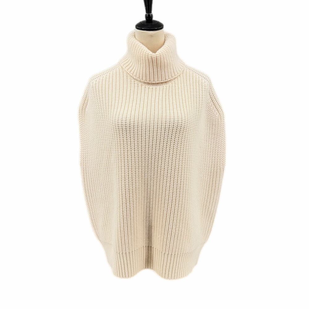 Pearl by Lela Rose Ivory Turtleneck 100% Wool Heavy Knit Boxy Sleeveless Sweater